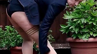 Naughty English Granny Fleur Masturbates Outside in the Backyard