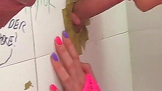 Hot Blonde Pornstar Lexi Lou Sucks off Two Cocks in the Glory Hole and Lets Them Cum Over Her Panties