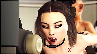 Cuffed brunette gnome-bound and fucked to creampie