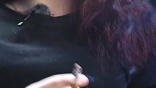 Cute Russian Redhead Smoking in Leopard Pants