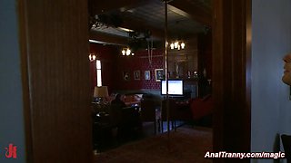 Bound guy assfucking banged by tranny domme