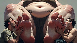 SSBBW Mistress Foot Worship - Two Slaves Cleaning Her Massive Feet