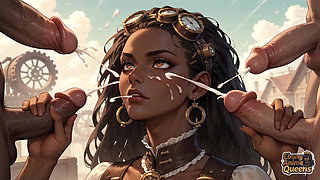 Ebony Queen Seduces with Desert Oral, Steampunk Sex.