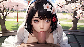 Japanese Bride Sucks Your Cock in Public Park on Wedding Day - Cherry Blossom POV 4K