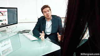 Sexy Ebony Babe Sade Rose Is a Hot Secretary Who Fucks Her Boss and Gets Her Pussy Covered in Cum