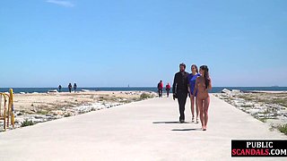 Stunning Wife Struts Naked on Beach in Public Sensual Walk