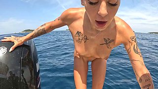 Nude Skinny Dipping in the Open Sea