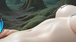 Beautiful Nude Elf Woman Gentle Lotion Clit Teasing in Pine Forest