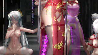 [mmd] Black Silk Condensation Light Taoyuan Love Song Erotic Ancient Style Cheongsam Belly Pocket
