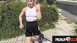 Cute Blonde European Girl Lily Blossom Gives Sloppy Outdoor Blowjob to Stranger