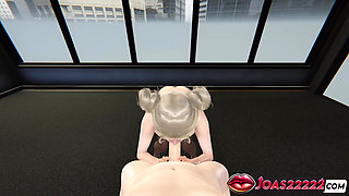 3D Hentai: Horny Office Risa Two Hands Handjob, Sloppy Blowjob and Glory Hole Deepthroat Cumshot