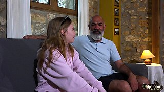 Silver Fox Seduces Innocent Young Vixen in Steamy Old-Young