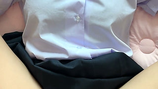 Cute Thai student fucked by a big white dick and huge cumshot on her school uniform