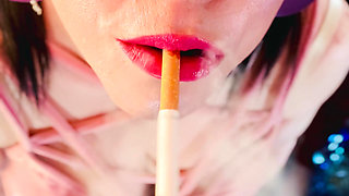 A Cute Goth, Tina Snua Smoking A Cigarette In Close Up With Lots OF Dangling - OMI OME Drifting