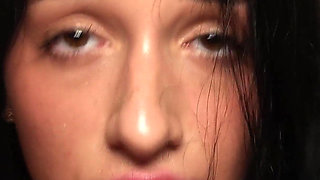 Skinny Brunette Pulled From Pool & Hard Fucked on Couch - Mouth Taped, Squirting Orgasm