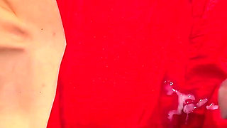 Beautiful Skinny College Girl Takes All the Cum on Her Dress After Long Slow Cock Teasing Handjob with Oil and Creme