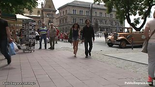 Little Euro babe fucks on a city bus