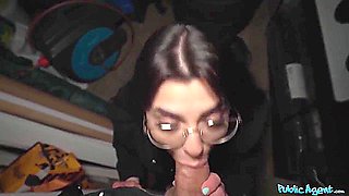 Big-breasted Brunette With Glasses Fucks For Some Cash