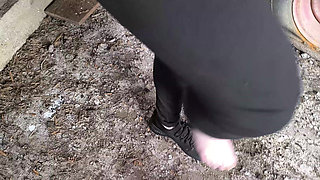 Getting Naked in the Shed for Slapping Her Tits