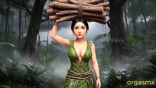 Desi Tribal Village Beauty Hot Passionate Night with Traveler in Forest Hut