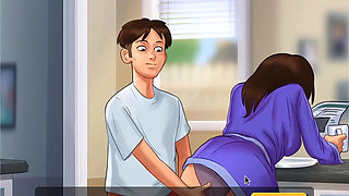 Summertime saga: stepson fingers his stepmom's pussy in the kitchen ep 179