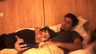 Watching a movie with my step sister ends up eating my penis