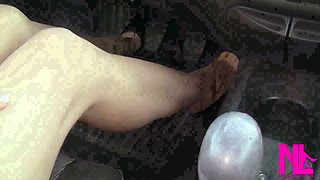 Sexy Pedal Pumping and Driving in Black Pumps on Barefoot