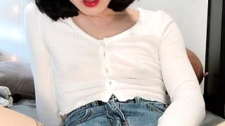 Asian teen cums jerking