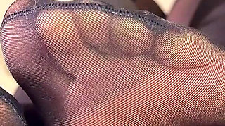 Black Pantyhose Footjob on the Banister: Teasing You From Above