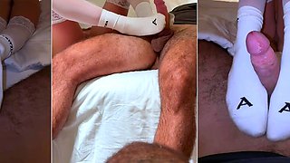 Blondie Loves Giving Vacation Sockjobs In Stockings! - POV