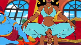 Futanari: Jasmine Wished the Genie for a Big Cock - Self-Facial