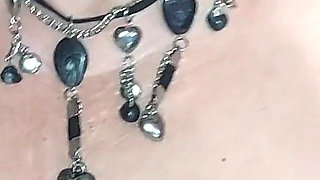 Busty Granny in Red Latex Teases Massive Tits Solo