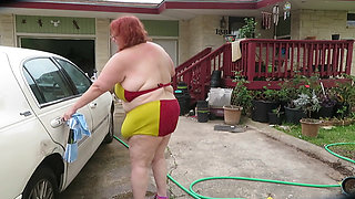 BBW car wash more flashing nurse VICKI BBW big as wet bikini