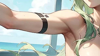 Green-haired Coffee Goddess at Urban Beach