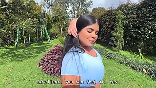 Latina busty milf gets pounded good in a garden POV
