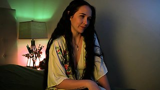 Brunette amateur babe strips off and masturbates