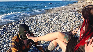 Femdom Session by the Sea. Smoking Fetish, Bootfetish, Footfetish, BDSM Flogging and Scratching