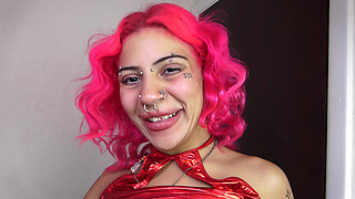 Stripping Bimbo Red Latex Stripper Heels Lingerie Strip-tease Boob Bouncing Dancing Anal Tease Twerk Flexible Teen Sexy Outfit N
