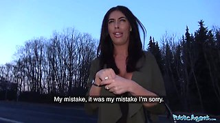 Public Agent Hotwife large jugs British sucks giant prick on holiday