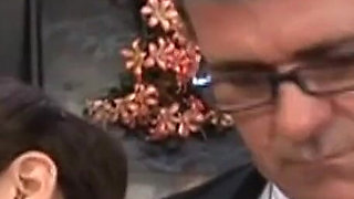 Young Girl with Big Tits Fucked and Cumshot on Shaved Pussy by a Nice Mature Cock