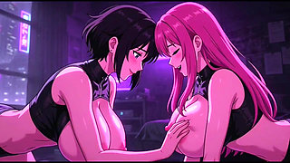 Cyberpunk Fun Girls in Their Room, Ai Animation
