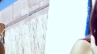 Friends in the swimming pool have fun with their horny pussies