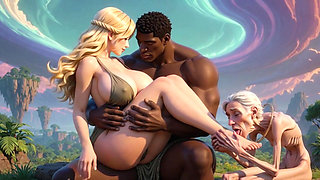 90 Year Old Granny Foot Slave - Licking Girl's Feet While on Black Man's Lap