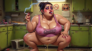 Horny Pregnant BBW Smoking & Pissing - Massive Belly Pee on Floor