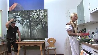 Blonde Julie Hunter sucks a monster cock and gets fucked to a mouth cumshot