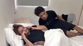 My stepmom is on call with her husband and I take the opportunity to give her a good fuck in the ass and cum in her pussy.