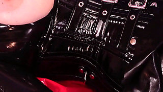 Latex Rubber Diva Masturbates in Black Shiny Catsuit with Dildo and Magic Wand Till Squirt!