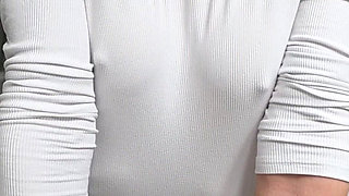 Braless Nipples Through White Shirt Leggings Strip to Rear Pussy Spread