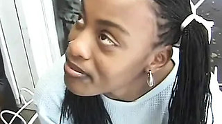 Hot young black beauty sucks white cock until facial
