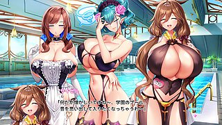 Ahegao big-boobed milf in animated gameplay with internal ejaculation